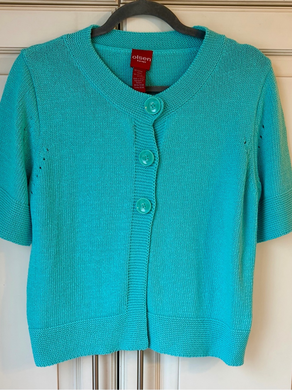 Olsen Teal Short-Sleeve Button Cardigan. Sz 10.